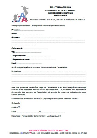 Bulletin d'adhésion bpan france